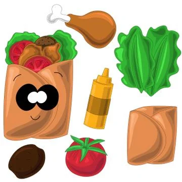 Ingredients for making fast Shawarma Illustrazione stock