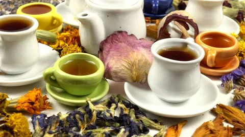 Ingredients for making herbal and flower tea Stock Footage 323193350