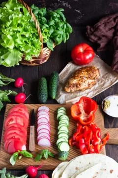 Ingredients for making wraps. Stock Photos