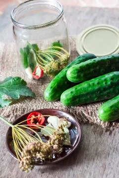 Ingredients for marinating cucumbers Stock Photos