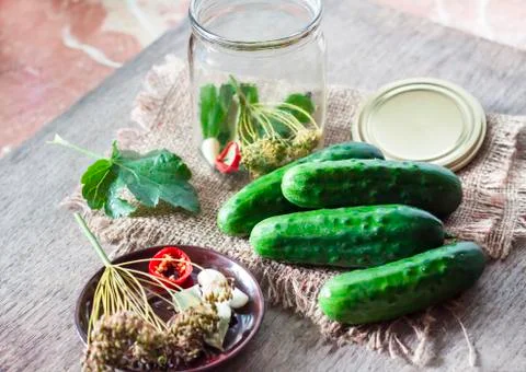 Ingredients for marinating cucumbers Stock Photos