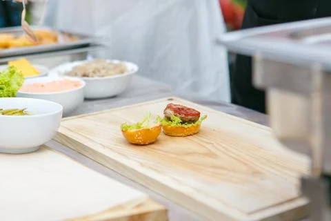 An ingredients for mini hamburger in cooking process Stock Photos