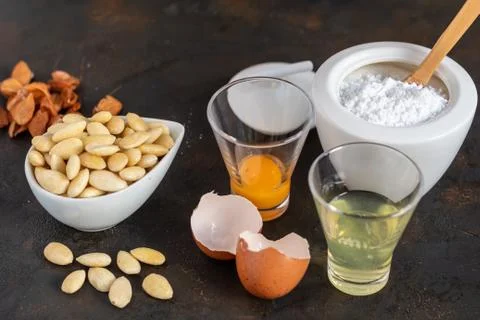 Ingredients needed to make marzipan Stock Photos