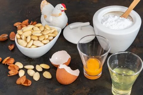Ingredients needed to make marzipan Stock Photos