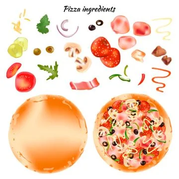 Ingredients for pizza. Realistic vector image. Collect pizza by yourself. Iso Stock Illustration