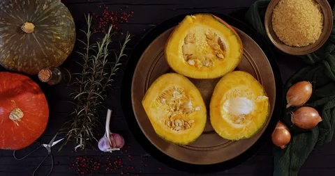 Ingredients for pumpkin risotto Stockbeeldmateriaal 117034518