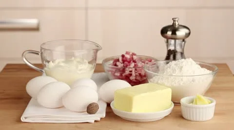 Ingredients for Quiche Lorraine Stock Footage 24669596
