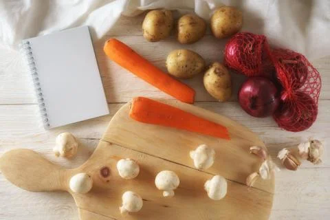 Ingredients for soup and notepad Stock Photos