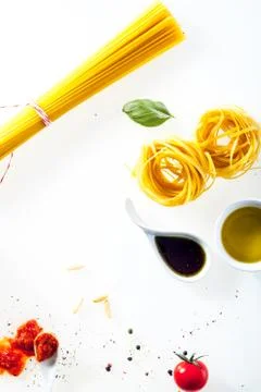 Ingredients for spaghetti and fettucini Stock Photos