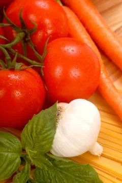 Ingredients for spaghetti Stock Photos