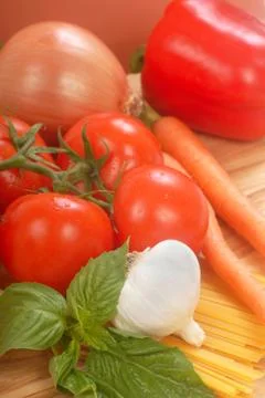 Ingredients for spaghetti Stock Photos