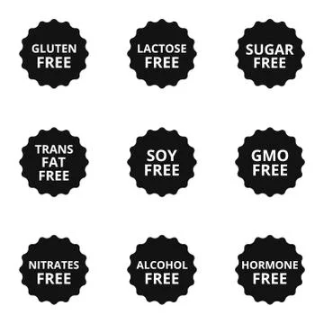 Ingredients warning signs vector set of food labels Stock Illustration