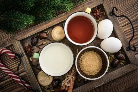 Ingridients for eggnog Stock Photos