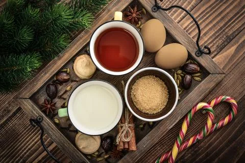 Ingridients for eggnog Stock Photos