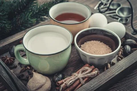 Ingridients for eggnog Stock Photos