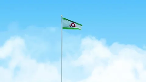 Ingushetia Flag 3D Render Animation Waving on Pole with Blue Sky Stock-Footage 333113065