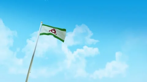 Ingushetia Flag 3D Render Animation with Fighter Jets Formation in Blue Sky Video stock 333223458