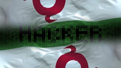 Ingushetia flag - Waving flag on matrix binary code background Stock Footage 321420095