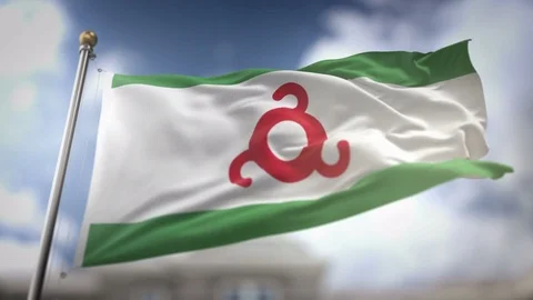 Ingushetia Flag Waving Slow Motion 3D Rendering Blue Sky Background - Seaml.. Stock Footage 75320379