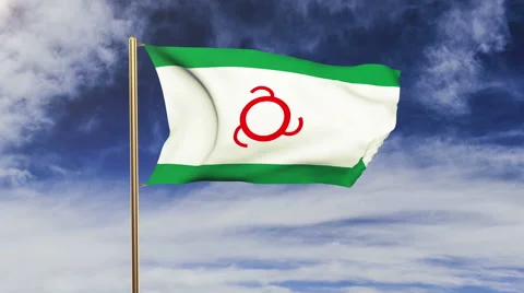 Ingushetia flag waving in the wind. Green screen, alpha matte. Loopable Stock Footage 48317357