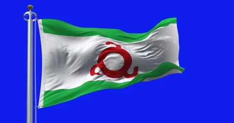 Ingushetia flag waving in the wind isolated on blue background Stock Footage 284472336