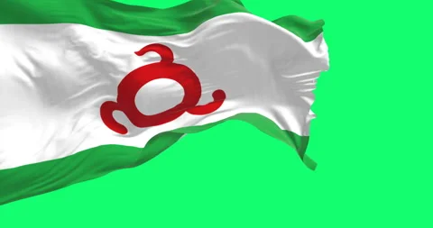 Ingushetia flag waving in the wind isolated on green background Stock Footage 327467126