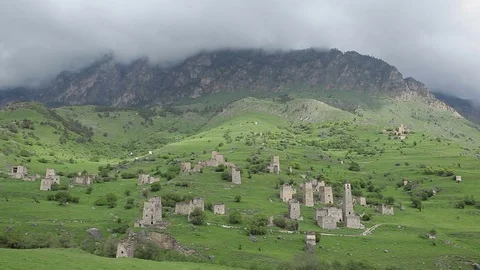 Ingushetia Mountains, ancient city Eghikal 스톡 동영상 81204366