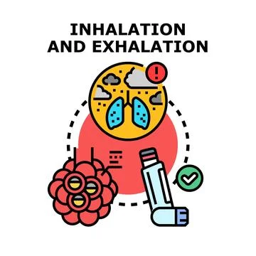 Inhalation and exhalation concept with lung health problems and treatment 스톡 일러스트
