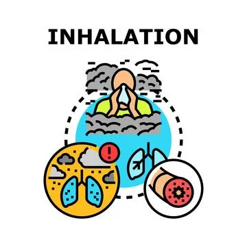 Inhalation process causing respiratory health problems concept Stock Illustration