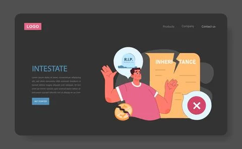 Inheritance dark or night mode web, landing. Man uncertain about an intestate Stock Illustration