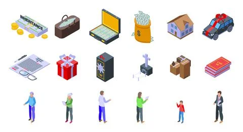 Inheritance icons set, isometric style Stock Illustration