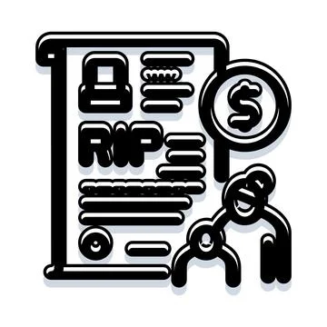 Inheritance planning document with magnifying glass icon Stock Illustration