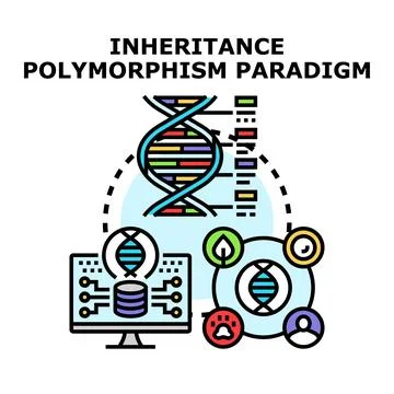 Inheritance polymorphism paradigm displaying data and genetics Stock Illustration