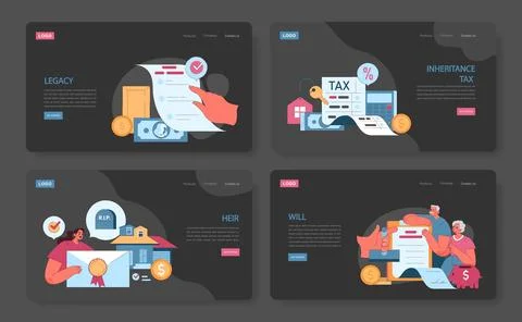 Inheritance set. Estate planning, tax considerations, and executor duties Stock Illustration