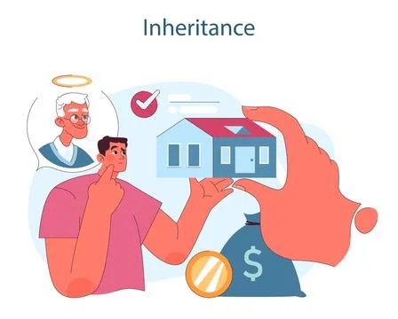 Inheritance. A thoughtful man considers the value of a house and savings Stock Illustration