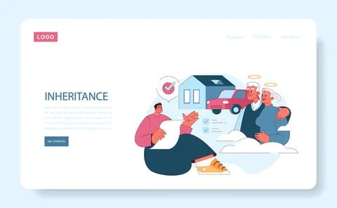 Inheritance web or landing. A man reviews estate documents with a visual Stock Illustration