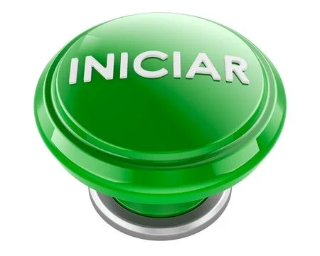 Iniciar green round button, Start on Spanish. 3D rendering Stock Illustration