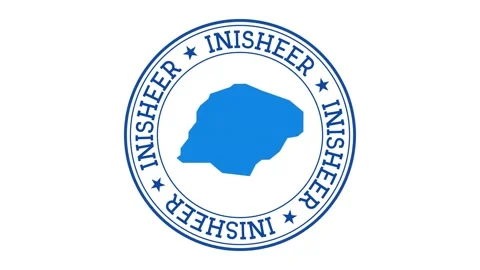 Inisheer intro. Badge with the circular name and map of island. Inisheer roun... Stock Footage 231099543