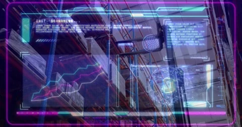 INIT SCANNING fading, system forming grid rising graphs and rotating sphere Stock Footage 317869390