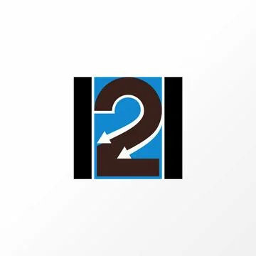 Initial 2 font with double arrows on rectangular monogram typography Stock Illustration