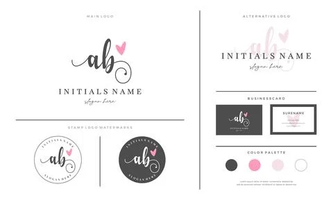 Initial AB letter A B handwriting beauty logo design with love Stock Illustration
