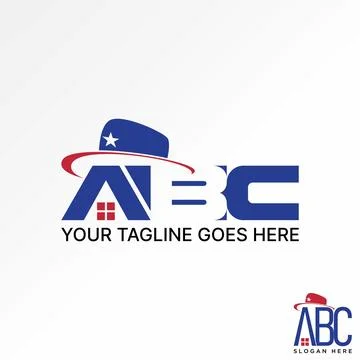 Initial ABC sans serif font with cowboy hat roof house monogram beauty brand Illustrazione stock