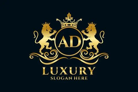 Initial AD Letter Lion Royal Luxury Logo template in vector art for luxurio.. Stock Illustration