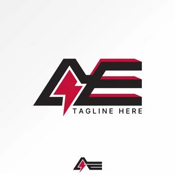 Initial AE font 3D with electric thunder danger manufacture engineer industry Illustrazione stock