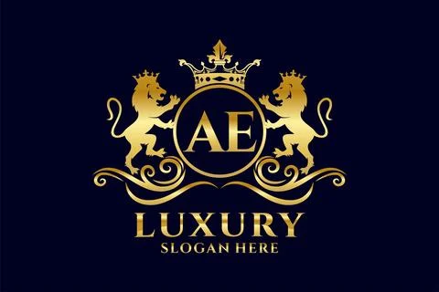 Initial AE Letter Lion Royal Luxury Logo template in vector art for luxurio.. Stock Illustration