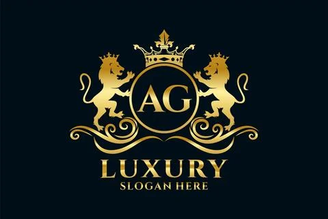 Initial AG Letter Lion Royal Luxury Logo template in vector art for luxurio.. Stock Illustration