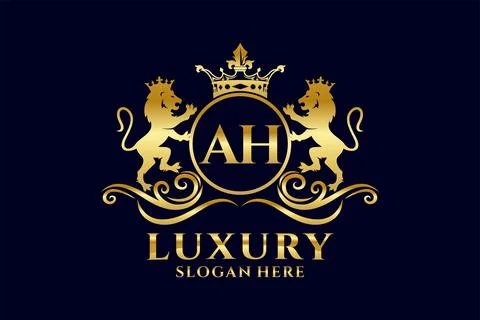 Initial AH Letter Lion Royal Luxury Logo template in vector art for luxurio.. Stock Illustration