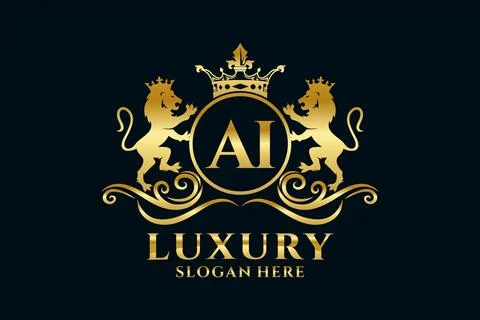 Initial AI Letter Lion Royal Luxury Logo template in vector art for luxurio.. Stock Illustration