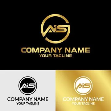 Initial AIS letter modern typography circle-shaped gold gradient color logo Stock Illustration