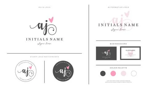 Initial AJ letter A J handwriting beauty logo design with love Stock Illustration